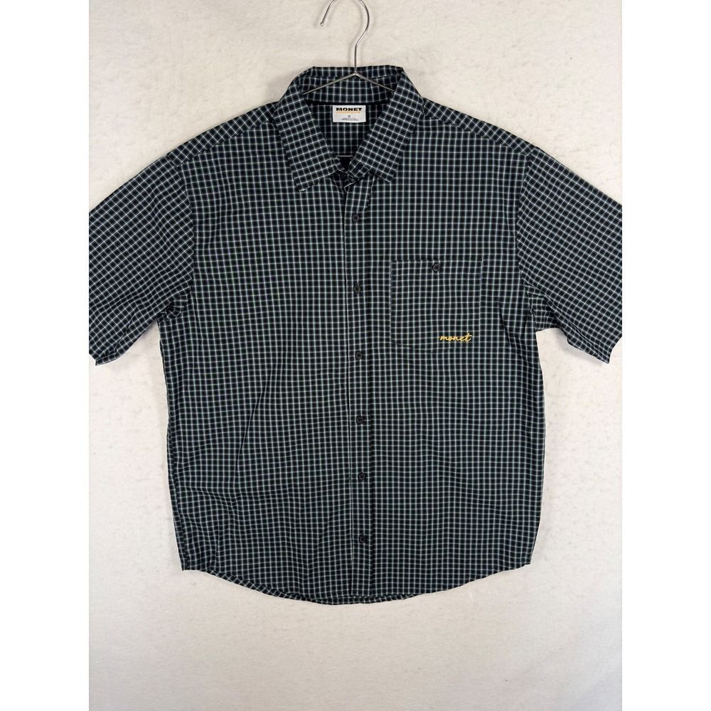 Monet Skateboards Mens Small Plaid Short Sleeve Button Down Shirt Navy Green